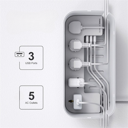 Boîte Multiprise Tout en Un - 5 Prises + 3 Ports USB