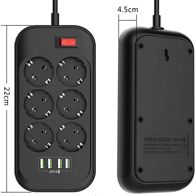 Multiprise - 6 prises + 4 ports USB