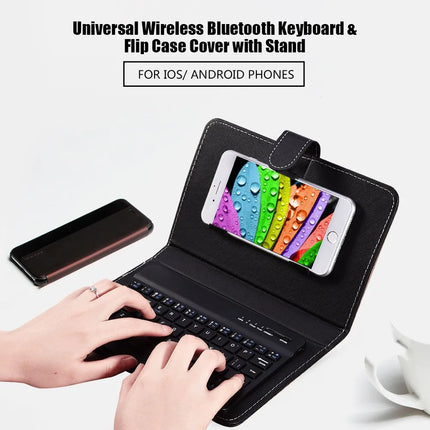 Mini Clavier Sans Fil Bluetooth pour Smartphone - Etui en Cuir PU