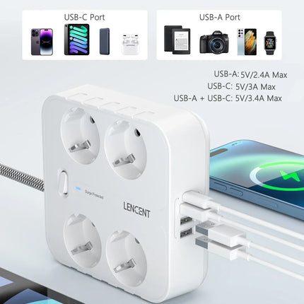 Multiprise 8 en 1 Économie d'Énergie - USB et Plugs