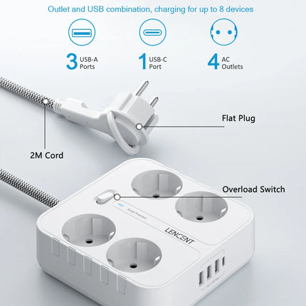 Multiprise 8 en 1 Économie d'Énergie - USB et Plugs