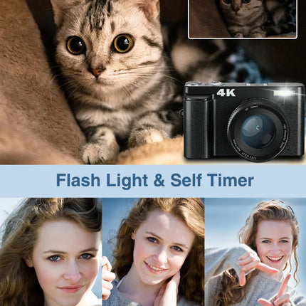 Appareil photo numérique 4K avec écran rabattable - Autofocus, Flash...