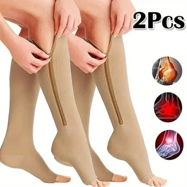 2x Chaussettes de compression à Zip spéciales jambes lourdes